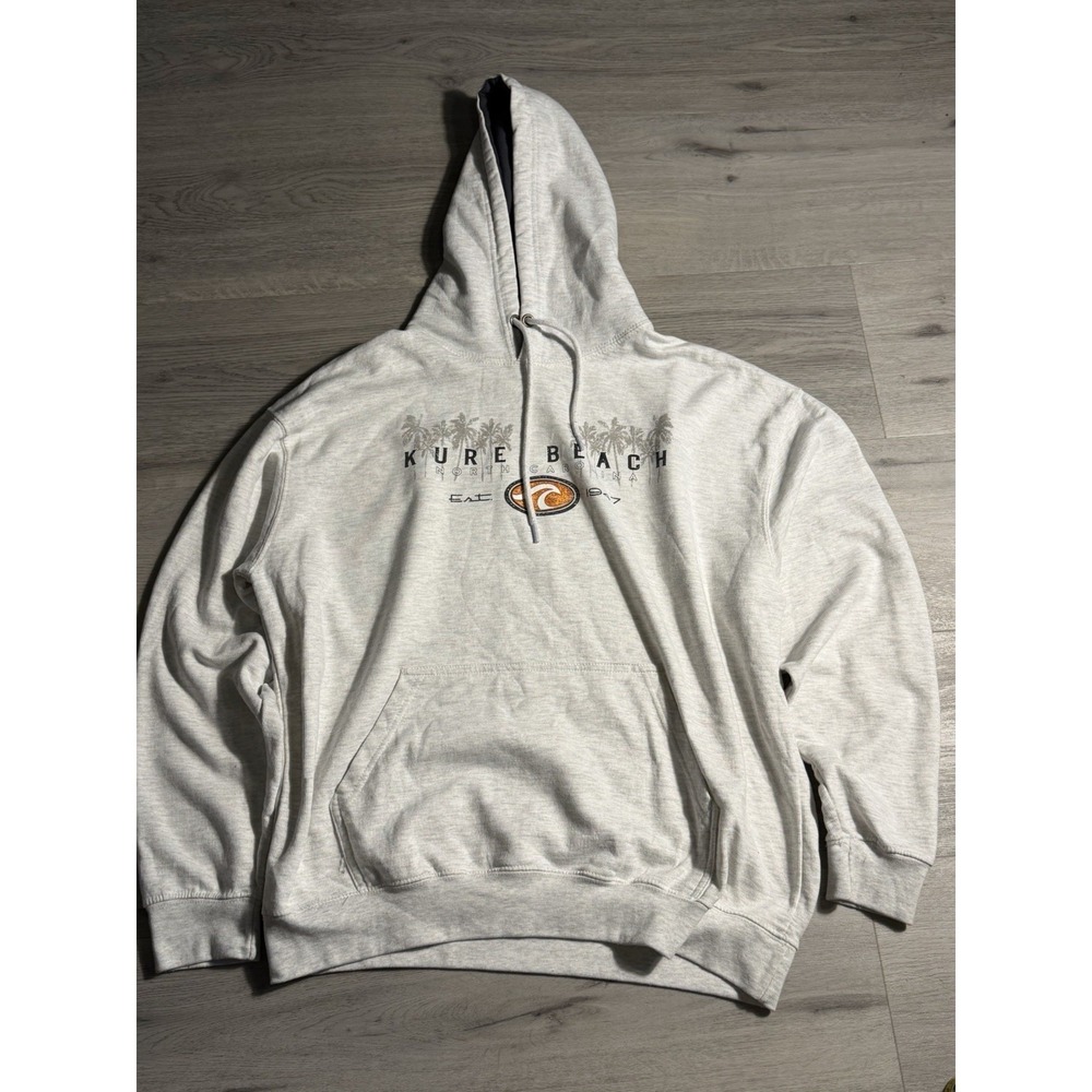Kure Beach‎ NC Hoodie Mens XL Coastal Surf Graphic Pullover Y2K